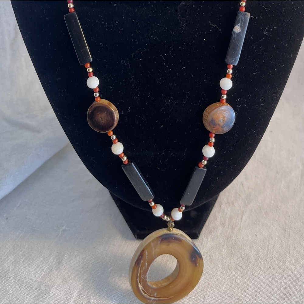 Handcrafted Beaded Necklace with bone & ceramic beads